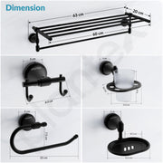 Plantex 304 Grade Stainless Steel Bathroom Accessories Set of 5 - Towel Stand/Napking Ring/Soap Stand/Toothbrush Holder/Robe Hanger - Niko (Black)