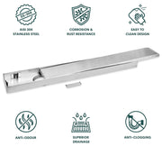 Plantex 304 Grade Stainless Steel Linear Shower Floor Drain with Tile Insert Grate/Bathroom Drain Cover/Drain Cover for Bathroom and Kitchen (10 x 60 cm - Matt)