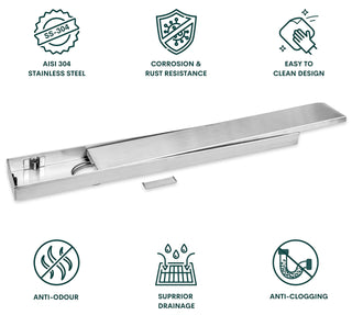 Plantex 304 Grade Stainless Steel Linear Shower Floor Drain with Tile Insert Grate - for Bathroom and Kitchen (10 x 45 cm - Matt)