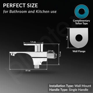 Plantex Two Way Bib Cock Taps Compatible for Washing Machine with Water Saving Nozzle Attachment/2 in 1 Bib Tap with Brass Wall Flange and Teflon Tape- (Orna-Chrome)