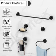 Plantex 304 Grade Stainless Steel Bathroom Accessories Set of 5 - Towel Rod/Hand Napkin Hanger for Wash Basin/Soap Case/Toothbrush Holder/Robe Hook - Daizy (Black)
