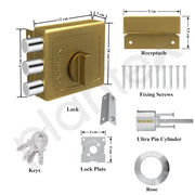 Plantex Heavy Duty Tri Bolt Keypad Lock with Key & Knob for Main Door/Suitable on Single Door for Home/Office/Hotel - Pack of 1 (Brass Antique)