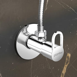 Plantex Pure Brass Angular Stop Cock/Stop Cock for Bathroom/Angular Valve for Wash Basin Connection with Brass Wall Flange & Teflon Tape - Pack of 1 (Flip, Chrome)