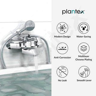 Plantex Pri-317 Pure Brass Telephonic Wall Mixer with Crutch Arranging of Hot & Cold Water with Water Saving Nozzle for Bathroom and Brass Wall Flange (Chrome)