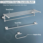 Plantex High Grade Stainless Steel Folding Towel Rack with Stainless Steel 304 Grade Niko Bathroom Accessories Set 5pcs (Towel Rod/Napkin Ring/Tumbler Holder/Soap Dish/Robe Hook)