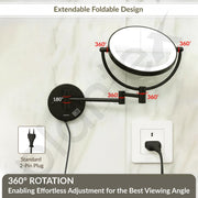 Plantex Brass and 304 Stainless-Steel Magnifying Mirror with LED/Wall Mount Makeup Mirror with Light/Zoom Mirror- 5x/1x Magnification (8 Inch-Black)