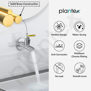 Plantex Pure Brass Bib Tap for Bathroom with Water-Saving Technology Taps/Wall Mount Bib Cock with Wall Flange and Teflon Tape-7 Year Warranty by Plantex (PRI-301 -Chrome Finish)