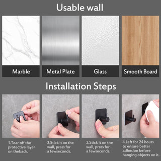 Plantex Wall Mount Hooks/Self Adhesive GI Steel Waterproof Hooks/Wall Hanger Hook/Towel/Sticker Hooks for Walls - Pack of 2 (Black)