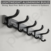 Plantex Aluminum Hook Rail with Movable Hooks for Wall/5 Hooks Hookrail for Bathroom/Kitchen/Bath Towel Hook/Wall Hooks for Hanging - Pack of 1 (Black)
