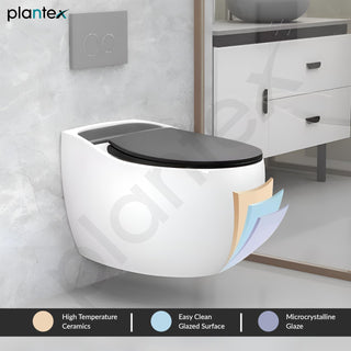 Plantex Imported Commode/Ceramic Wall Hung Commode/Rimless Washdown Western Toilet with Soft Closing Toilet Seat - P Trap Outlet (White and Black)