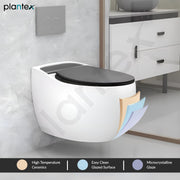 Plantex Imported Commode/Ceramic Wall Hung Commode/Rimless Washdown Western Toilet with Soft Closing Toilet Seat - P Trap Outlet (White and Black)