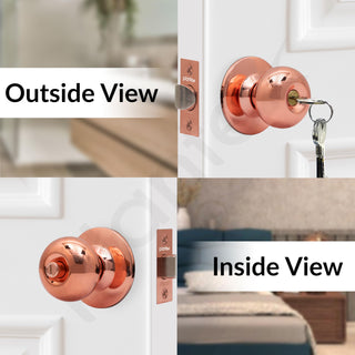 Plantex Door Lock - Cylindrical Door Lock with 3 Keys/Tubular Door Knob/Lock for Main Door/Bedroom (Rose Gold), Stainless Steel
