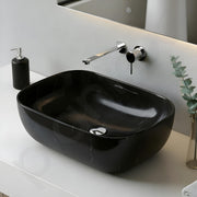 Plantex Ceramic Wash Basin for Bathroom/Hand Wash sink/Black Countertop Basin/Tabletop Washbasin For Living Room/Hotel(18x12.5x5.5 Inch - Black- Marble Finish)