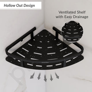 Plantex 304 Stainless Steel Corner/Bathroom Shelf/Kitchen Shelf/Wall Mount - Pack of 2 (Black,9x9 Inches)