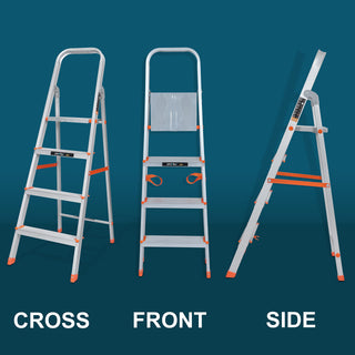 Plantex Restructured Legend Folding 6 Step Ladder for Home - 6 Wide Anti-Skid Step Ladder (Orange-Silver, Aluminium)