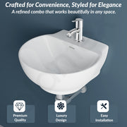 Plantex Ceramic Basin with Stainless Steel Pillar Cock/Wall Hung Basin/Deck Mount Tap/Basin for Bathroom - (Rosy - Combo)
