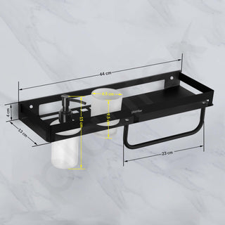 Plantex 4in1 Shelf for Bathroom/Stainless Steel Shelf with Tumbler Holder, Liquid Soap Dispenser and Napkin Holder for Home/Office - Pack of 1 (Black)