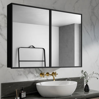 Plantex Aluminium Framed Mirror Box for Bathroom/Double Door Heavy-Duty Steel Body Mirror with Storage - 24x32 Inch, Black