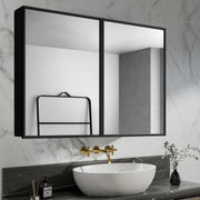 Plantex Aluminium Framed Mirror Box for Bathroom/Double Door Heavy-Duty Steel Body Mirror with Storage - 24x32 Inch, Black
