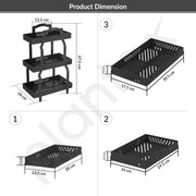 Plantex GI-Steel 3 Tier Shelf/Multipurpose Rack/Storage Rack for Kitchen/Fruit & Vegetable Basket for Kitchen - Pack of 1, (Black)