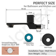 Plantex Single Knob Long Body Bib Tap for Bathroom with Water Saving Aerator/Tap for Wash Basin with Brass Spindle/Wall Mount Bib Tap with Wall Flange and Teflon Tape (Black)