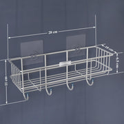 Plantex Stainless Steel Self-Adhesive Multipurpose Bathroom Shelf with Hooks/Towel Holder/Rack/Bathroom Accessories-Wall Mount - Pack of 4 (Chrome)