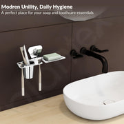 Plantex Stainless Steel 2in1 Soap Holder with Tumbler Holder/Bathroom Accessories - (Chrome)