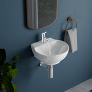 Plantex Ceramic Basin with Stainless Steel Pillar Cock/Wall Hung Basin/Deck Mount Tap/Basin for Bathroom - (Rosy - Combo)
