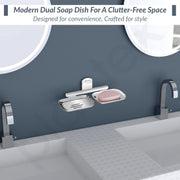 Plantex 304 Grade Stainless Steel Double Soap Holder for Bathroom/Soap Dish/Soap Stand for Bathroom Wall/Bathroom Accessories - Parv (Chrome)