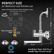 Plantex Pure Brass 2-in-1 Wall Mixer with Brass Wall Flange & Teflon Tape/Mixer Tap for Bathroom with Overhead Shower Provision and Long Bend Pipe/Bathroom Tap/Taps for Bathroom-(Flip, Chrome)