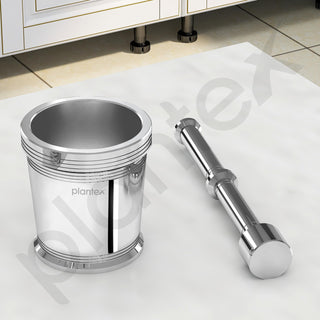 Plantex Heavy Stainless Steel Mortar & Pestle Set/Spice Mixer/Khalbatta/Khal/Okli Musal for Kitchen - Size 4(Dia: 8.7, H: 9 cm)