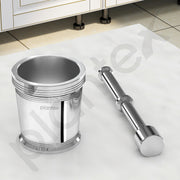 Plantex Heavy Stainless Steel Mortar & Pestle Set/Spice Mixer/Khalbatta/Khal/Okli Musal for Kitchen - Size 4(Dia: 8.7, H: 9 cm)