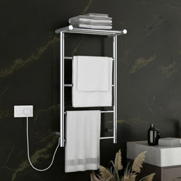 Plantex Electric Heated Towel Rail for Bathroom/4-Bar Wall Mounted Towel Warmer/304 Grade Stainless Steel Towel Bar/Fast Heating & Rust Proof - (Chrome, 900mm X 500 X 250mm)