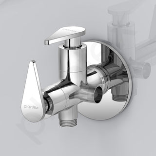 Plantex LEA-708 Pure Brass 2-Way Angle Valve For Bathroom/Quarter Turn Tap With Brass Wall Flange and Teflon Tape (Mirror-Chrome Finish)