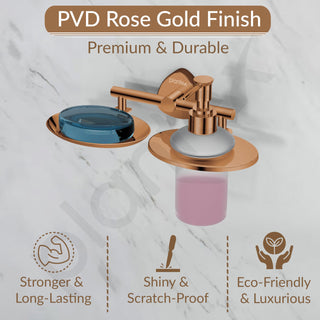 Plantex J4 Stainless Steel Soap Dish with Liquid Dispenser/Soap Stand for Bathroom Wall Mount/Shampoo Dispenser/Bathroom Accessories (PVD Rose Gold Finish) Angel