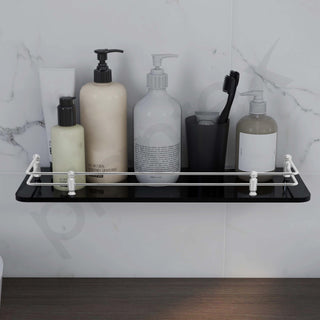 Plantex Premium Black Glass Shelf for Bathroom/Kitchen/Living Room - Bathroom Accessories (Polished, 18x6 Inches) - Pack of 1