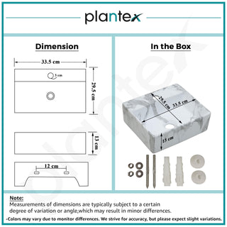 Plantex Tabletop Wash Basin for Bathroom/Designer Ceramic Basin/Rectangle Countertop Wash Basin/Home/Office (13 x 11.5 x 5 Inch)