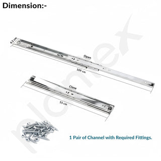 Plantex Drawer Channel/Regular Ball Bearing/Channel for Drawer/Telescopic Channel for Wooden & Metals Drawers in Kitchen, Wardrobe, (22-Inch,Silver) 1 Pair Set