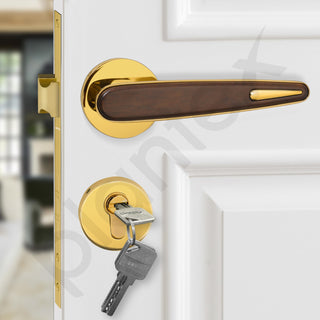 Plantex Premium Main Door Lock with 3 Years Warranty - Mortise Lock Set for Home (PVD Gold & Wood Finish)