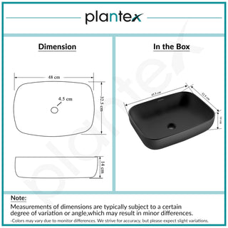 Plantex Ceramic Tabletop Basin Sink/Black Wash Basin for Bathroom/Washbasin for Restaurant/Hotel (Matt Black Finish -18 x 13 x 5.5 Inch)