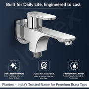Plantex Two Way Bib Cock Taps Compatible for Washing Machine with Water Saving Nozzle Attachment/2 in 1 Bib Tap with Brass Wall Flange and Teflon Tape- (Orna-Chrome)