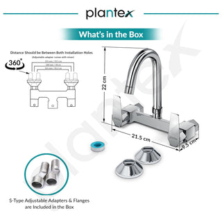 Plantex Sink Mixer Tap Hot and Cold with 360° Swivel Spout/Mixer Tap for Kitchen with Wall Flange and Teflon Tape/Kitchen Sink Tap (Celesiya-1248)