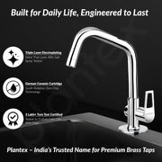 Plantex Pure Brass Sink Tap for Kitchen/Swan Neck Sink Tap for Wash Basin/360 Swivel spout with Water Saving Nozzle Nal Taps - Pack of 1 (Chrome)