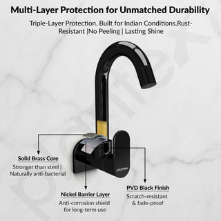 Plantex Pure Brass Kitchen Sink Tap with 360° Swivel Spout/Kitchen Tap with Water Saving Aerator - 7 Year-Warranty (ORN-210, Black)