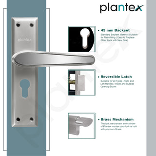 Plantex Heavy-Duty Door Lock Set - Main Door Lock Plate Handle Set/6-Lever Mechanism Mortise Locks with 3 Keys/Brass Locks Body & Cylinder (PTP-09-Satin & CP)