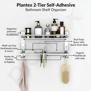 Plantex Bathroom Organiser without Drill/Stainless Steel Bathroom Accessories Set with Soap Dish and Brush Holder/Hooks/Tumbler Holder/Bathroom Stand for Wall (2-Tier, Chrome)