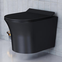 Plantex Platinum Ceramic P Trap Wall Hung Western Commode/Rimless Washdown Flush for Western Toilet/ Commode with Soft Close Toilet Seat Cover  - (Black)