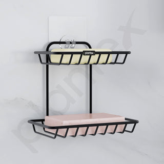 Plantex Self Adhesive Soap Holder for Bathroom/GI Steel Soap Case/2 Layer Soap Storage/Bathroom Accessories - Pack of 2 (Black)