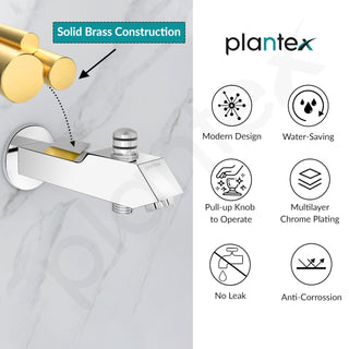 Plantex Pure Brass Bathtub Spout with Button Attachment for Hand Shower with Water Saving Aerator with Teflon Tape and Wall Flange/Spout with Button-(PRI-322-Chrome)