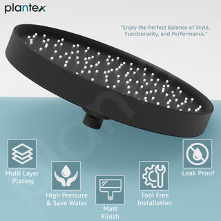 Plantex ABS Round Shower Head with LED/360° Rotatable Rain Shower Head for bathroom/Pressurized Shower Head/Hand shower head for bathroom/Showers for bathroom-(Black)